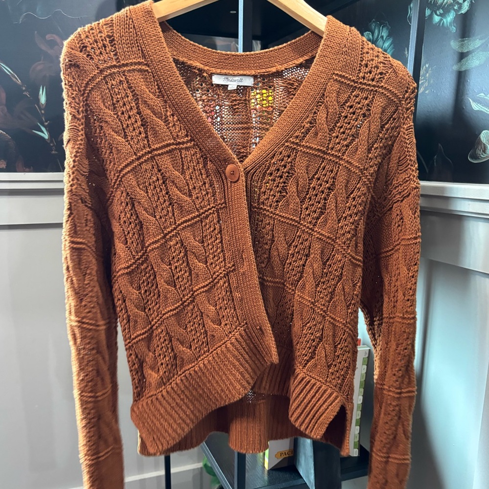 Madewell Rust Cable Knit Cardigan